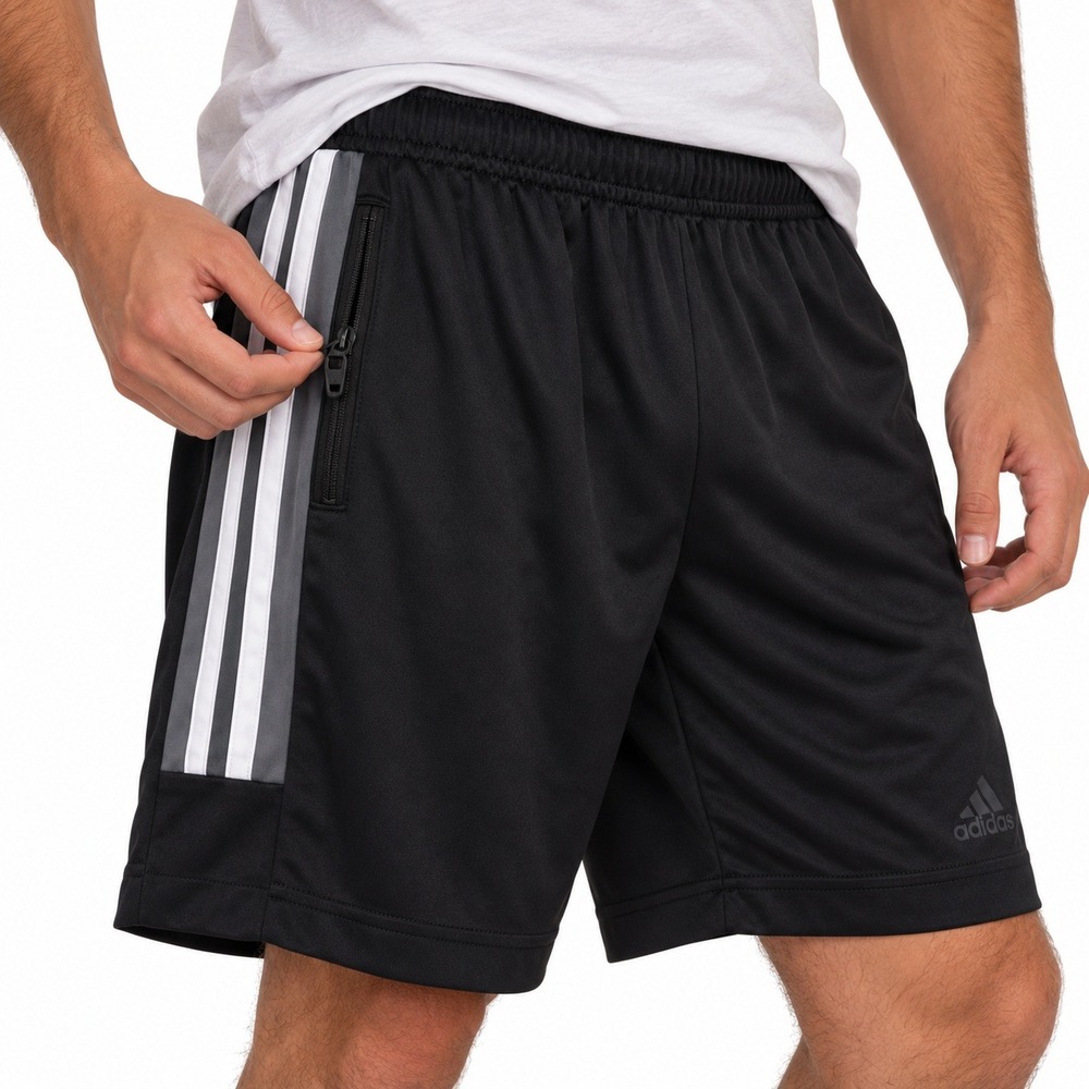 Adidas Aeroready 3-Stripe Zipper Pocket Athletic Shorts Black Grey Size M
